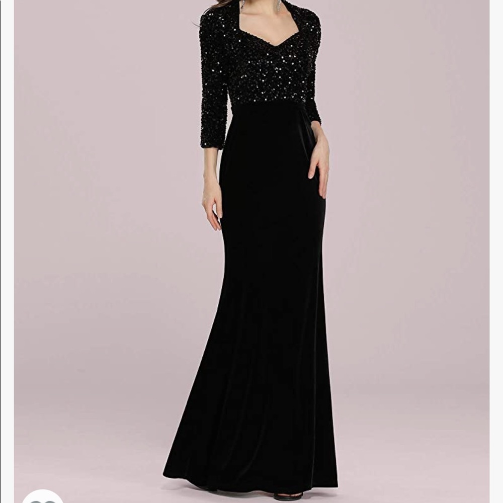 Ever Pretty Black Sequin/Velvet Gown